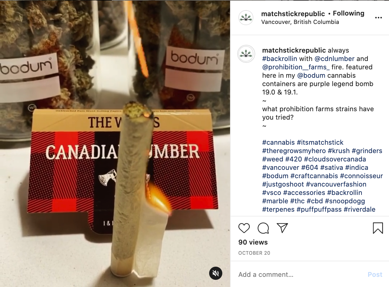 Matchstick Instagram with Canadian Lumber Rolling papers backroll